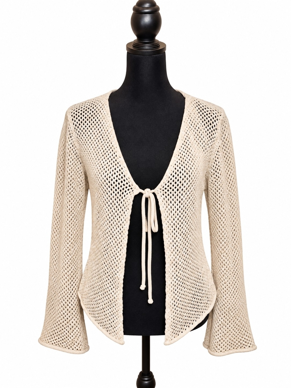Garage Cream Open-Knit Tie-Front Cardigan – Women’s XL